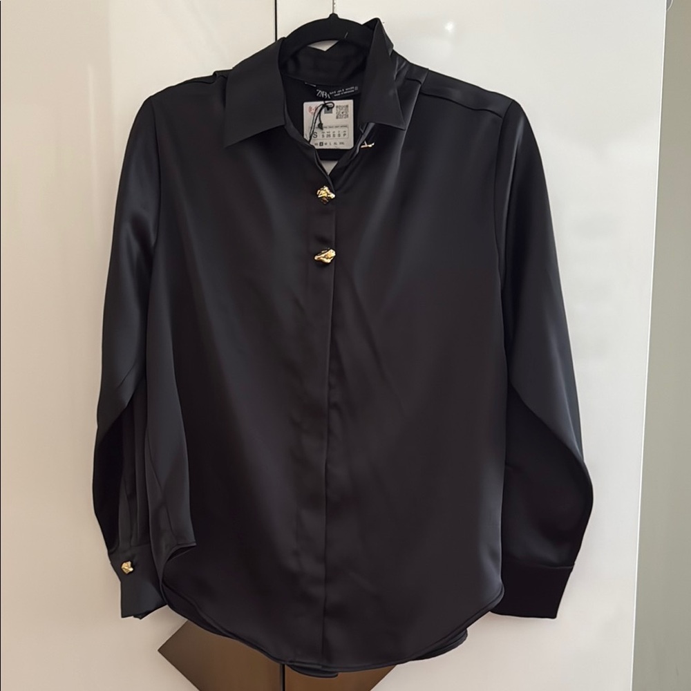 Silk Black Shirt with Gold Accents
